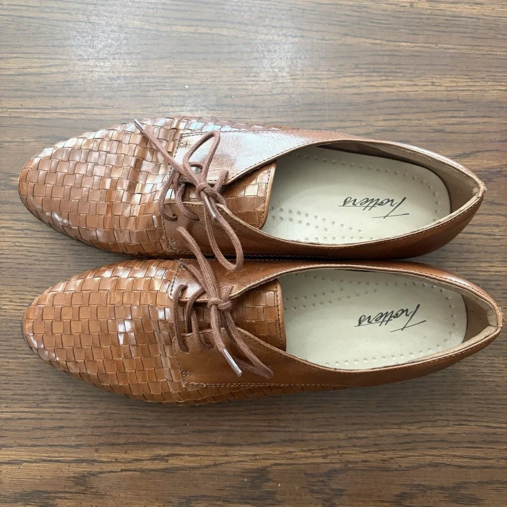 Trotters Women's Brown Woven Leather Oxford Shoes Size 10M Lace Up Preppy